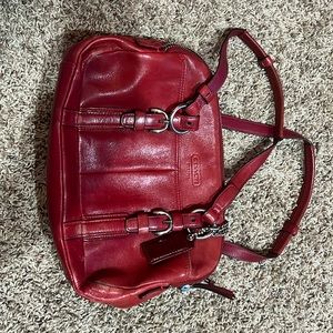 Red leather coach purse